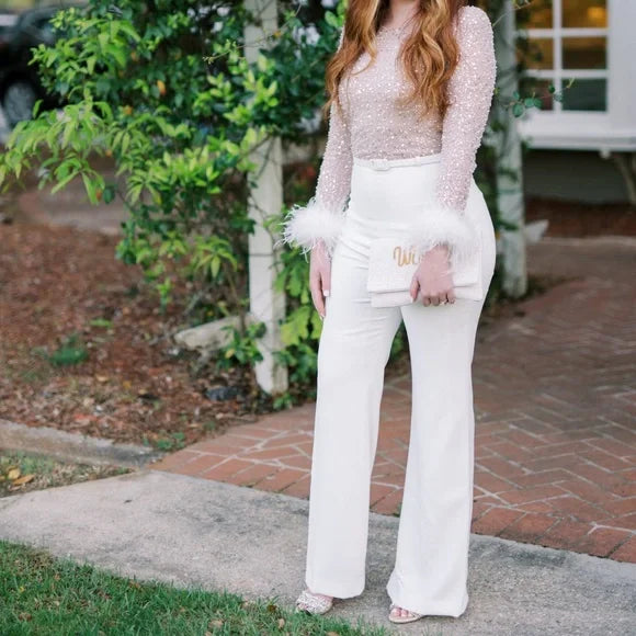 Nadine Merabi Amelia White Jumpsuit Size M