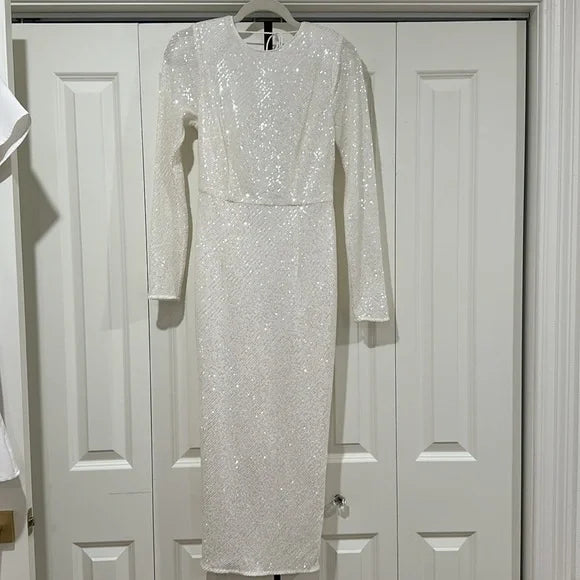 ASOS DESIGN white embellished sequin pencil midi dress
